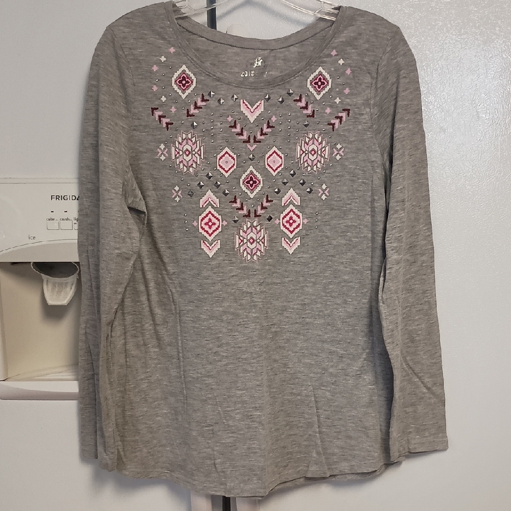 Justice Gray Long Sleeve Top with Pink With Graphics. EUC Girls Plus Size 20